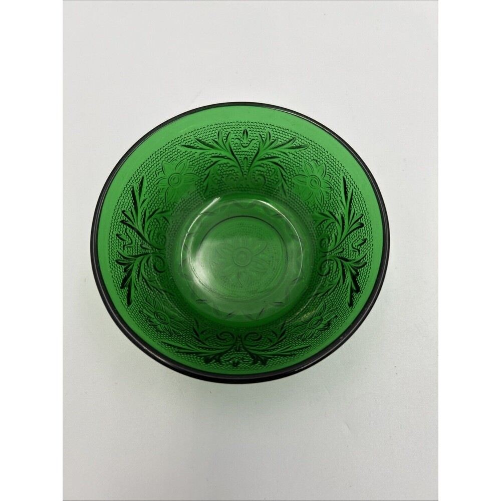 Vintage Emerald Green Pressed Glass Berry Dessert Bowls Floral Set of 2 - Picture 2 of 9